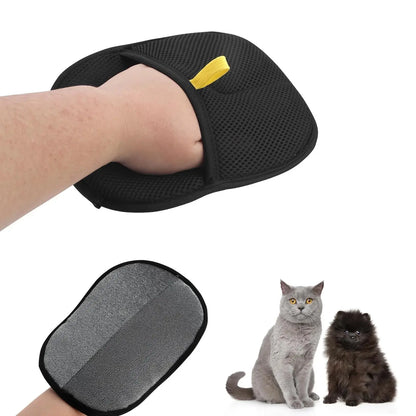 Reusable pet hair removal grooming gloves from Zenn Organics Inc, double-sided static gloves for removing pet fur from carpets and furniture.