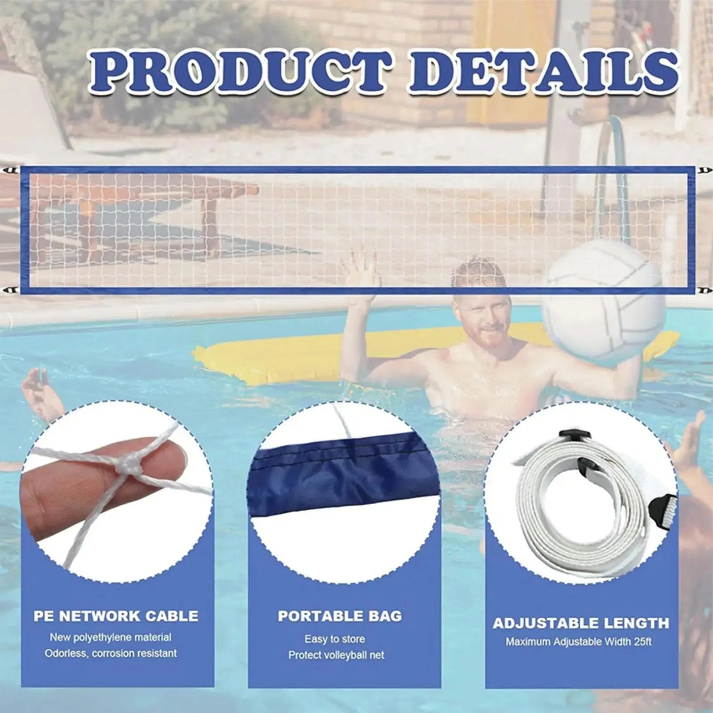 Swimming Pool Volleyball Net Portable Water Volleyball Game Toy Adjustable Sport Equipment for Tennis Beach Party Family Kids Zenn Organics Inc
