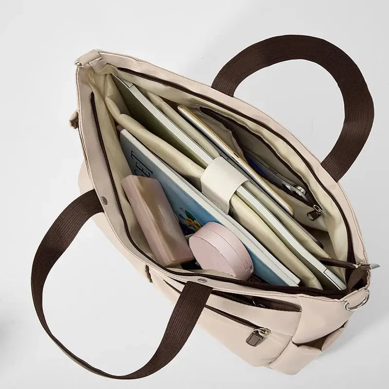 【 Laptop Bag 】 Nylon casual ladies' laptop bag, daily commuting briefcase, lightweight double main pocket single-shoulder bag Zenn Organics Inc