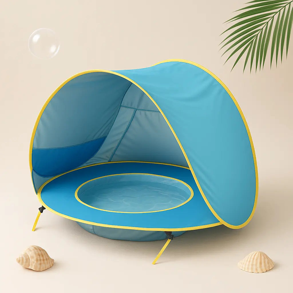 Waterproof baby beach tent by Baby Essentials-4 with sun protection and easy setup, designed for safe outdoor play.