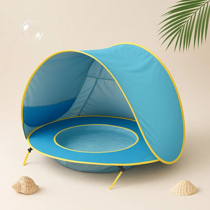 Waterproof baby beach tent by Baby Essentials-4 with sun protection and easy setup, designed for safe outdoor play.