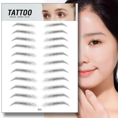 Waterproof 4D eyebrow tattoo stickers by Health & Beauty-5, showing natural-looking brow designs on clear backing.