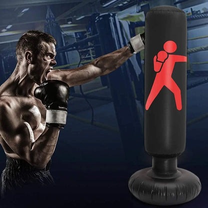 Fitness-6 inflatable punching bag trainer for boxing workouts, showing a colorful inflatable bag on a plain background.