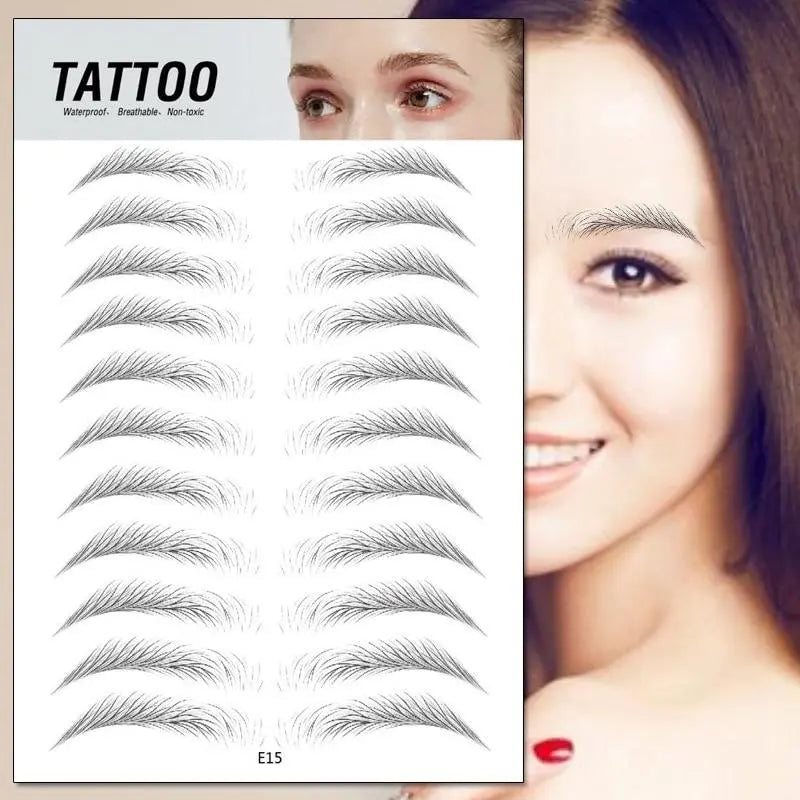 4D waterproof eyebrow tattoo stickers from Health & Beauty-5, showing natural-looking eyebrow designs on a clear sheet