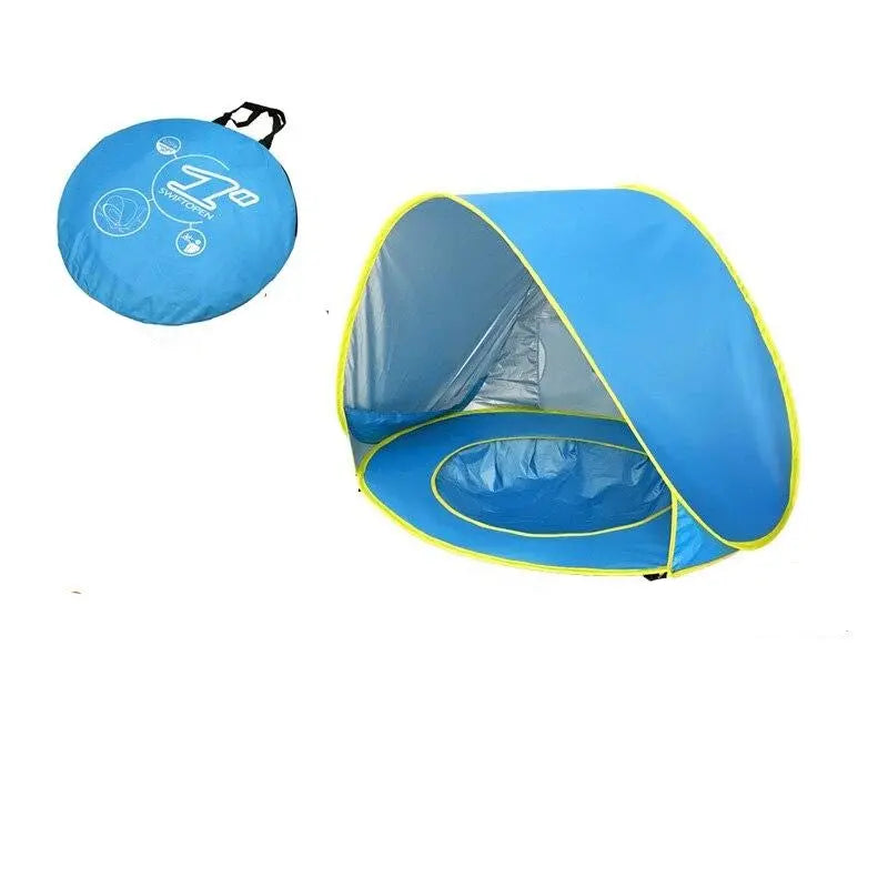 Waterproof baby beach tent from Baby Essentials-4 with UV protection, lightweight fabric, and mesh windows for sun safety.