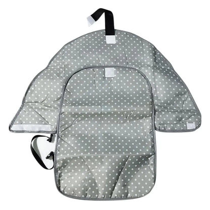 Baby Essentials-4 3-in-1 foldable diaper bag with built-in crib, showing the bag's storage compartments and compact design for travel.