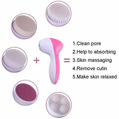 Health & Beauty-5 5-in-1 electric facial cleansing brush set with multiple brush heads for deep skin cleaning and exfoliation.
